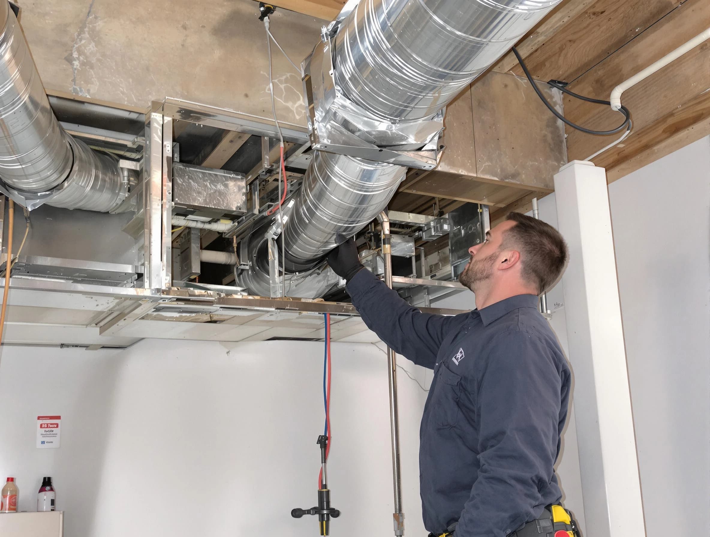 North Strabane Air Duct Cleaning technician performing professional air duct repair using specialized tools in North Strabane